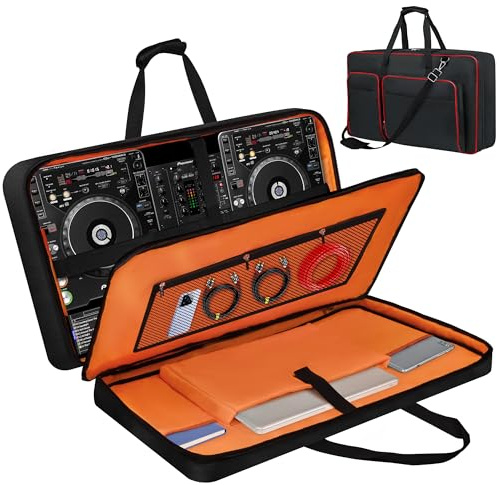 DJ Controller Case For DDJ-FLX10/ DDJ-GRV6/FLX6/ REV5/ REV7/1000/ SC LIVE 4，Large Padded Shockproof DJ Gig Bag With 17.3 Laptop Compartment, Multi-Pocket For Storing DJ Controller And Accessories