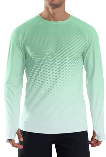 veepro Men’s UV Protection Long Sleeve T-Shirt Top Breathable Running Sport Gym Shirt Quick Dry Lightweight Rash Guard Shirts for Swimming, Hiking, Walking, Fishing M Green
