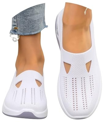 Orthopedic Trainers For Women UK,Lightweight Non Slip Wide Fit Sneaker,Ladies Achilles Tendonitis Support Walking Shoes,Soft Sole Breathable Shoes,Slip On Arch Support Trainer,Mesh Up Athletic Sneaker