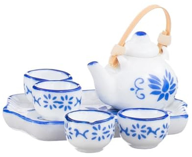 TWISAXC Precioso Juego de té de casa de muñecas de Porcelana, elaborado con cariño según la estética de la casa de muñecas, vajilla en Miniatura,