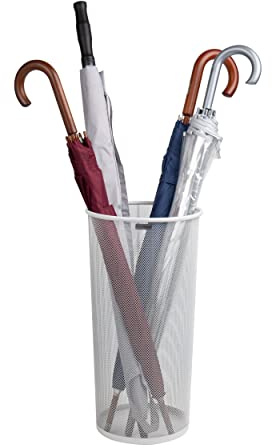 Mind Reader Umbrella Stand, Multi-Purpose Mesh Storage Stand, Organizer for Office and Entryway, Metal Mesh, White