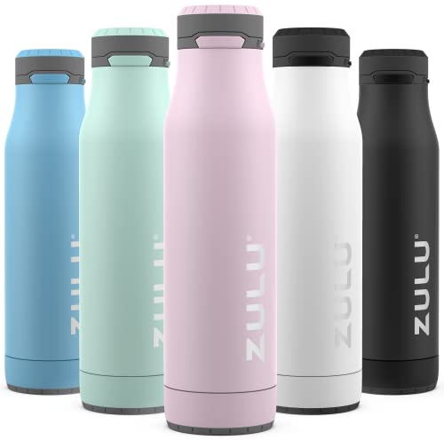 ZULU Ace 24oz Vacuum Insulated Stainless Steel Water Bottle with Chug Spout, Leak-Proof Locking Lid and Removable Base, Metal Reusable Bottle for Sports Gym Travel, Pink Cashmere