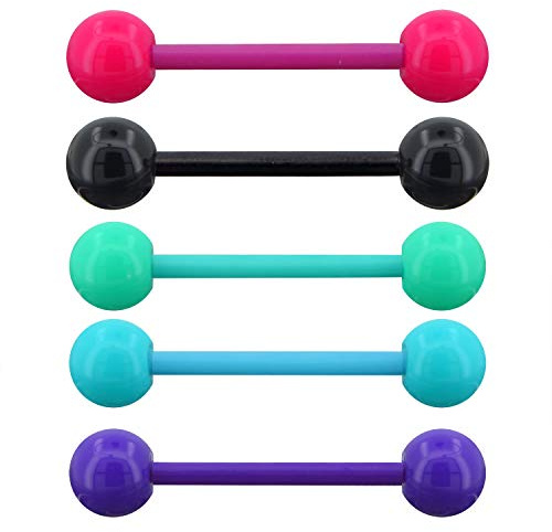 OUFER 14G 5PCS Soft Acrylic Tongue Rings Barbell Colorful Tongue Barbell Tongue Piercing for Women