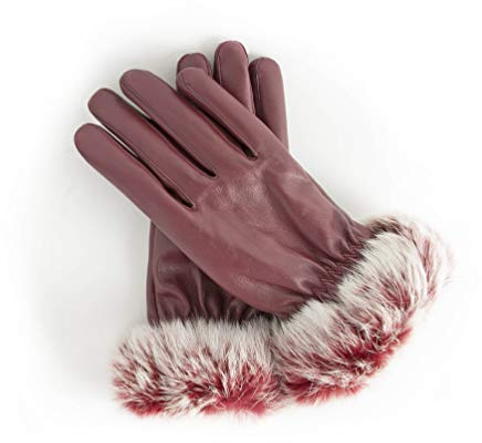 AXELENS Guanti Invernali Touchscreen Donna Ragazza – Eleganti in Eco Pelle con Interno Felpato e Polsino in Pelliccia Morbida – Taglia S/M_bordeaux