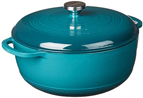 Lodge 7.5 Quart Enameled Cast Iron Dutch Oven with Lid – Dual Handles – Oven Safe up to 500° F or on Stovetop - Use to Marinate, Cook, Bake, Refrigerate and Serve – Lagoon