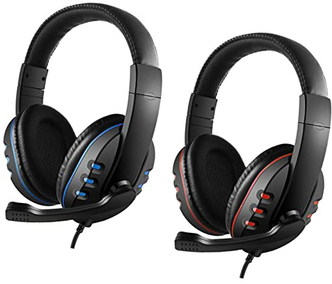 QUZHI 3.5mm Wired Gaming Headphones Over Ear Game Headset Noise Canceling Earphone with Microphone Volume Control for PC Laptop Smart Phone, Black & Blue