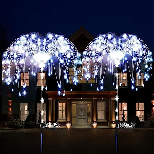 XRR Lámpara Solar Exterior para Jardín, 120Led Luces Solares de Fuegos Artificiales con tubo transparente 2 modos Solar Luces Hadas Starburst Impermeables para Jardín de camino de patio(blanco frío)