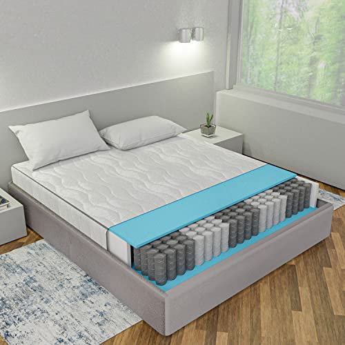 Materasso 160x190 cm 800 Molle indipendenti insacchettate alto 22 cm - 3 cm Memory Foam Ortopedico Medio Rigido, Zone differenziate Antibatterico Traspirante