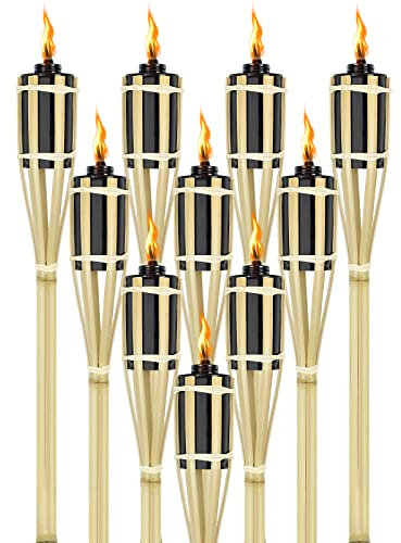 UISEBRT Lot de 24 Torches de Jardin en bambou pour extérieur - Torches à huile avec mèche, Lampe à huile décorative, Hauteur: 90 cm