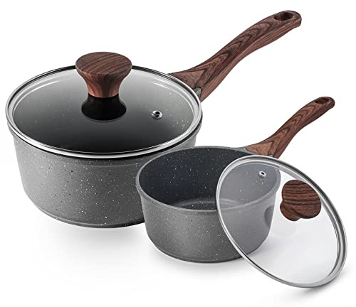 SENSARTE Nonstick Sauce Pan with Lid Saucepan Set, Swiss Granite Coating Sauce Pot Kitchen Cooking Pot, Induction Comptable, Free of Intentionally Added PFOA, 1.5 + 2.5 QT
