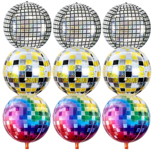 Disco Folienballons, Deko Disco Party Ballons, 22 Zoll 4D Groß Metall Spiegel Luftballon, 70er 80er Jahre Retro Party Deko für Disco Hip Hop Mottoparty Geburtstags Karneval