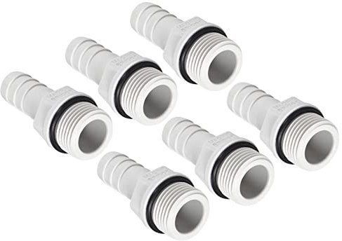 QUARKZMAN 10mm Barbelé à G3/8 Mâle Filetage Tuyau x 6pcs PVC Droite Bouchon Tuyau Raccord pour Air Eau Carburant Pneu Flexible Blanc