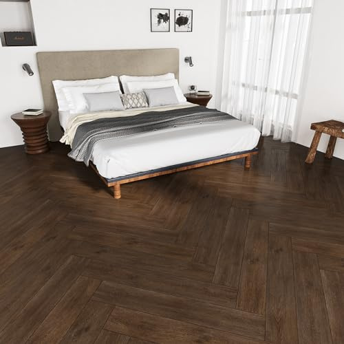 VEELIKE PVC-golvbeläggning träutseende bruna golvplattor självhäftande vinylgolv kakeloptik självhäftande kakel golv kakeldekaler kök vinyl golvbeläggning PVC kakel garage badrum 1,5 mm 90 cm × 15 cm