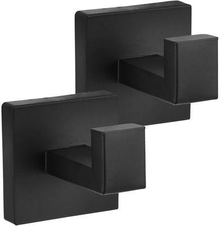 AIWMQYYF 2 ganchos cuadrados de baño, ganchos de metal para toallas, hechos de acero inoxidable, ganchos de pared para ropa, prácticos ganchos de ducha negros