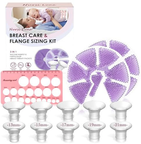 Nursi Luna Kit de dimensionnement de bride avec inserts de bride 13/15/17/19/21 mm, insert de bride de tire-lait pour bride/bouclier de 24 mm de la plupart des tire-lait électriques, kit essentiel de