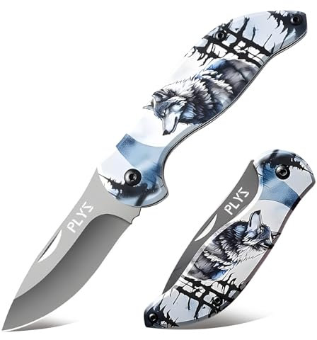 Plys Coltello pieghevole Coltello tascabile affilato Leggero e pratico Un compagno per le escursioni all'aria aperta Modello lupo delle nevi