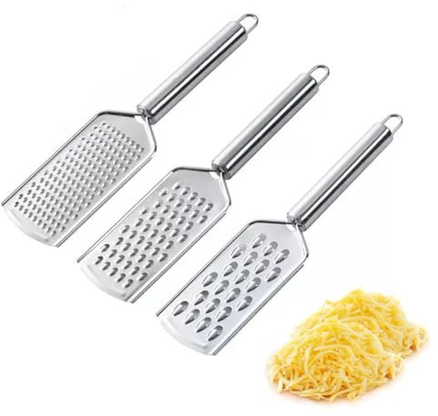 Cheese Grater, 3 Pcs Multifunctional Grater with Handle, Graters for Kitchen, Used for Grate Chocolate, Cheese, Carrot, Ginger, Coconut, Nuts Mini Grater, Silver