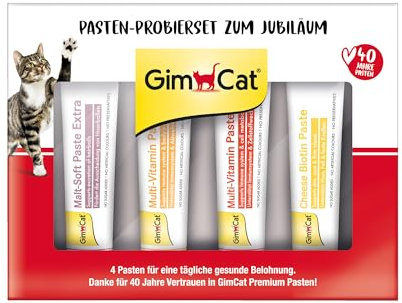 GimCat Jubi Box - 4 Verschiedene Pasten zum Probieren - Für eine tägliche gesunde Belohnung - 4er Pack (4 x 15 g)