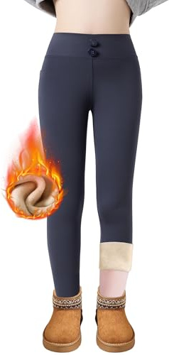 FILOWA Termoleggings för flickor, barn, fodrade termoleggings med fickor, hög midja, fleece, varma byxor, elastiska, långa, termobyxor, vinter, termounderkläder för småbarn 4–16 år, storlek 104–176,