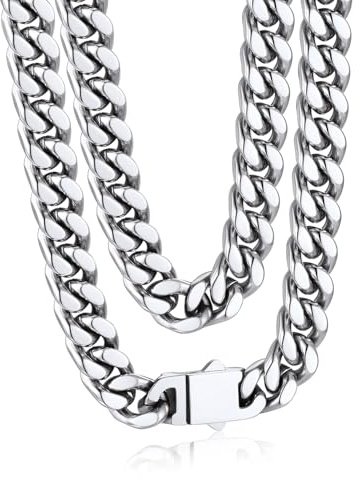 Bandmax Edelstahl Halskette Herren Miami Panzerkette 9MM breit Kubanische Kette 50CM Edelstahlkette Damen Gliederkette Silber Männerkette Hip Hop Accessoire Schmuck für Freundin