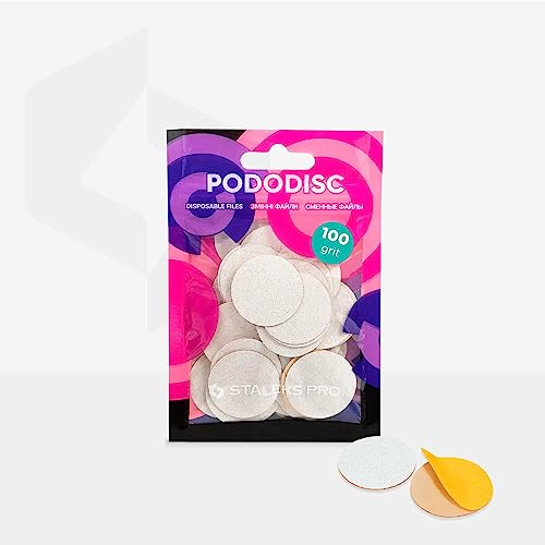 STALEKS PRO Pododiscus 50 Adhesive Abrasive Discs PODODISC L EXPERT 25 mm for Nail Lathe Special Pedicures (#100 Grit)