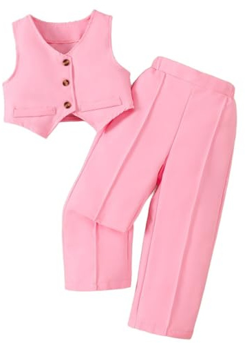 Generisch Ensemble bébé nouveau-né garçon fille gilet costumes 2 pièces tenue smoking ensemble pour enfants costume formel avec gilet et pantalon ensemble tenue de Noël bébé fille, Rose, 2-3 ans