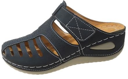 Sandales de pêcheur en cuir pour femme avec semelle compensée pour femme, dos nu, sandales à bout fermé, mules à talon incliné, chaussons antidérapants, chaussures orthopédiques légères, bleu, 37 EU