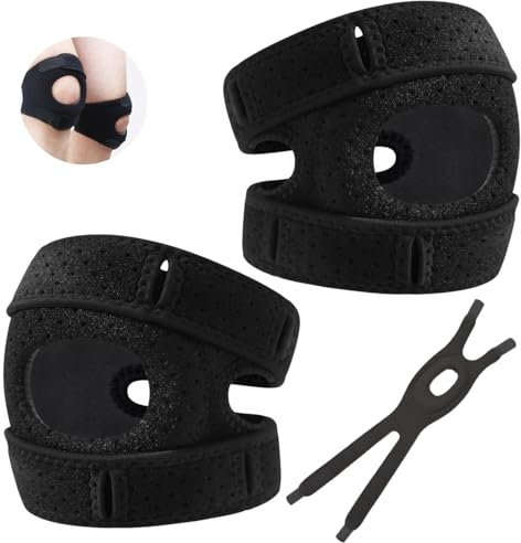 BAISHUWU Genouillères Ortho, 2 Pièces Ortho Attelle Genou Sport, genouillères réglables pour la course, Genouillère Rotulienne et Ligamentaire, pour les sports de plein air, sangles amortissantes