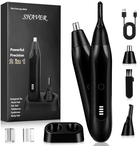 Taglia peli Naso per Uomini e Donne, Taglia peli Naso e Orecchie Professionale Ricaricabile Tramite USB e Indolore per Sopracciglia e Barba, Display LED di Alimentazione, Rasoio peli in Metallo 2 in 1