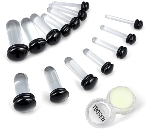 TBOSEN 14 PCS/8 PCS Precise Dimensions Glass Set O-Ring Ear Plugs Aftercare Balm Wax Tunnels Gauges Stretcher Piercings Kit