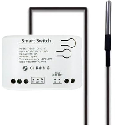 Jevina Tuya Smart Zigbee Interruttore con sensore di temperatura, Relè Zigbee a contatto a secco, funziona con Home Assistant, AC 85-250 V