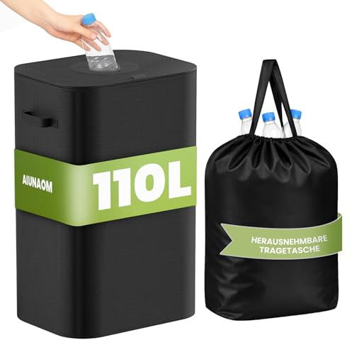 AIUNAOM 110L Raccoglitore di Bottiglie con Coperchio,Pattumiera Differenziata per Bottiglie di Plastica Vetro Bidoni Raccolta Differenziata con Foro Contenitore Pattumiera Cucina