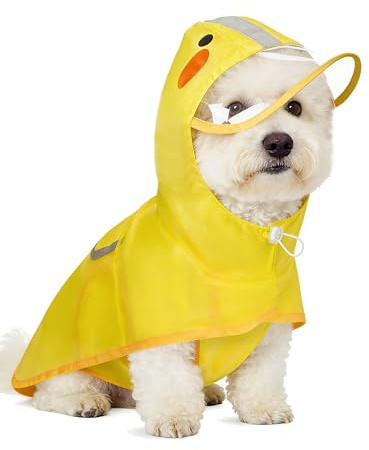 Scheppend Dog Raincoat,Adjustable Waterproof Cloak Pet Hooded Raincoat Jacket,Cute Yellow Duck Poncho for Pet,Samll