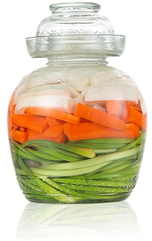 Cndiyald Barattolo per la fermentazione dei sottaceti da 2, 5 Litri, Contenitore per Kimchi in Vetro con Tappo a Scodella, Barattolo Trasparente per Uso Alimentare per Il decapaggio dei crauti