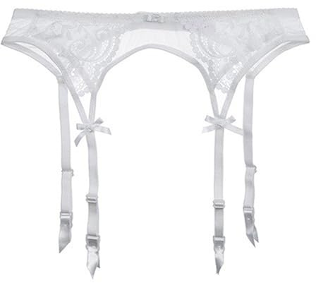 CEHTK Reggicalze in Pizzo/Cintura Reggicalze con 4 Cinturini e Clip per Calze/Lingerie da Donna (vendute Solo con Reggicalze) Bianco