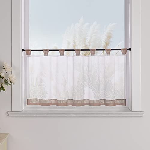 Yujiao Mao Rideau Brise-bise 1 pièce, Voilage Transparent avec Passants, Salle de Bain, Cuisine, Balcon, Style Classique, Marron, HxL 45x90cm
