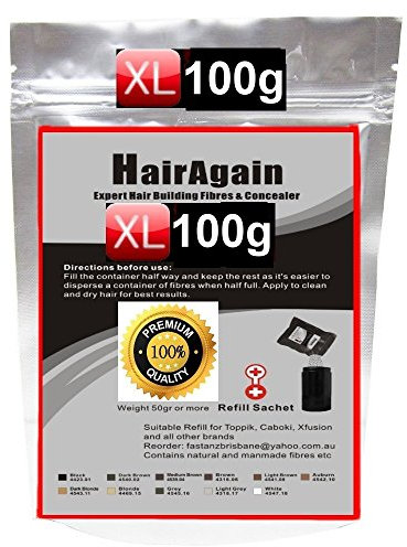 HairAgain XL HAIR FIBERS~50g oder 100g PREMIUM-DELUXE~XL REFILL SCHÜTTHAAR NACHFÜLLBEUTEL ver. Farben SCHÜTTHAARE~MICROHAARFASER~STEUHAAR~BEI HAARAUSFALL (Dunkelbraun - Dark Brown XXL 100g)