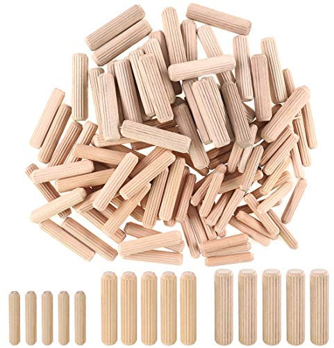 Hilitchi Lot de 400 chevilles en bois cannelées à extrémités biseautées pour une insertion plus facile des portes de meubles et projets artistiques.