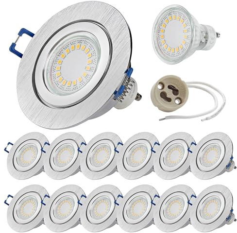 Sött LED, Sparpaket SW-RC04, IP44, Fuktigt Badrum, Bad/Inbyggd Lampa i Aluminium, inkl. GU10 5W 430 Lumen Varmvit LED, Klicklås, Stänkskyddad, IP44 Inbyggd Strålkastare, Inbyggd Spot (12xSilver).
