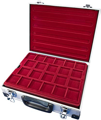 MC.Sammler Alu Münzenkoffer Münzkoffer inkl 5 Münztableaus für 110 Münzen 46x46mm (110 Fächer - 46x46mm)