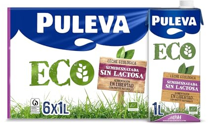 Puleva ECO - Leche Ecológica Sin Lactosa Semidesnatada BIO - Bienestar Animal - Brik UHT Pack 6 x 1L