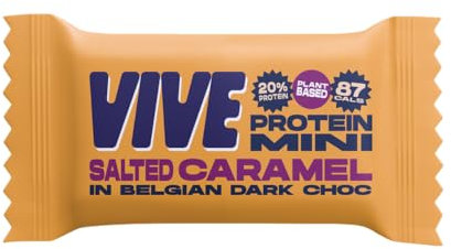 Vive Dark Chocolate Coated Salted Caramel Flavour Protein Bites - Vegan - High Fibre Protein Mini Bars - Pack of 21