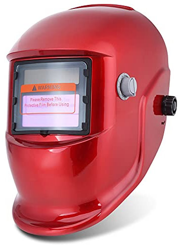 Solar Powered Auto Darkening Welding Helmets, Electric Welding Helmet Welder Mask with Grinding Function Auto Darkening and Built-in Intelligent Chip, Welding Helmet Shield for Eye Face Protection Red