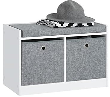 SoBuy FSR65-K-DG, 2 Baskets Hallway Bedroom Storage Bench, Shoe Bench Shoe Rack Shoe Cabinet with Seat Cushion