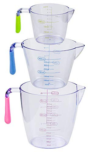 KARAA 3 Pezzi Bicchieri Graduati Misurino Graduato Trasparente, Misurino di Plastica per Misuratore Liquidi Laboratorio Becher 200 ml 400 ml 900 ml