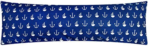 Heubergshop Baumwoll Renforcé Seitenschläferkissen Bezug 40x145cm - Anker und Schiffe in Weiß und Dunkelblau - 100% Baumwolle Stillkissenbezug (KY-520-1)