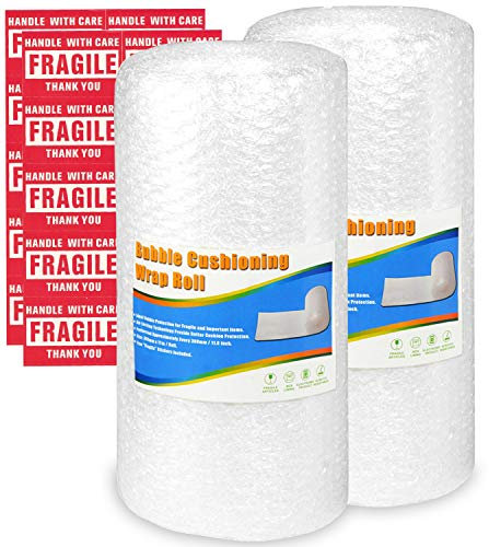 Pobuu Luftpolsterfolie, 30 cm x 22m insgesamt, 20 Aufkleber für zerbrechliche Gegenstände enthalten, Noppenfolie Polstermaterial für Umzug und Versand