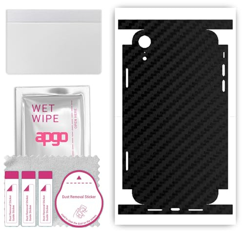 apgo Protecteur Skin, Autocollant, Peau, Film en Vinyle structuré pour ARRIÈRE + CÔTÉS au modèle Apple iPhone XR avec Motif Noir de Carbone