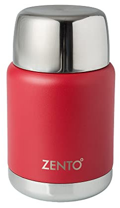 Zento Stainless Steel Insulated Torpedo Vacuum Food Flask–600ml for Coffee, Tea or Water, BPA-Free, Thermo-shield Technology, Cold for 24 Hours & Hot for 12 Hours, Reusable Drinking Flask (Red)