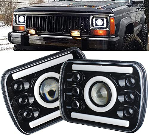 7X6 5X7 Tums Led Projektor Huvud Ljus Hög Låg Stråle Dag Löplampa För Jeep Cherokee XJ 2st
